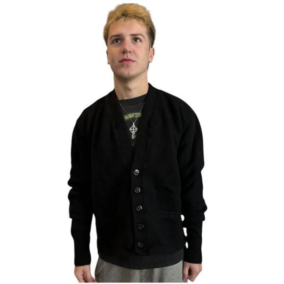 Vintage Dehen 1920 Slouchy Varsity wool cardigan V neck black size small - Picture 1 of 13